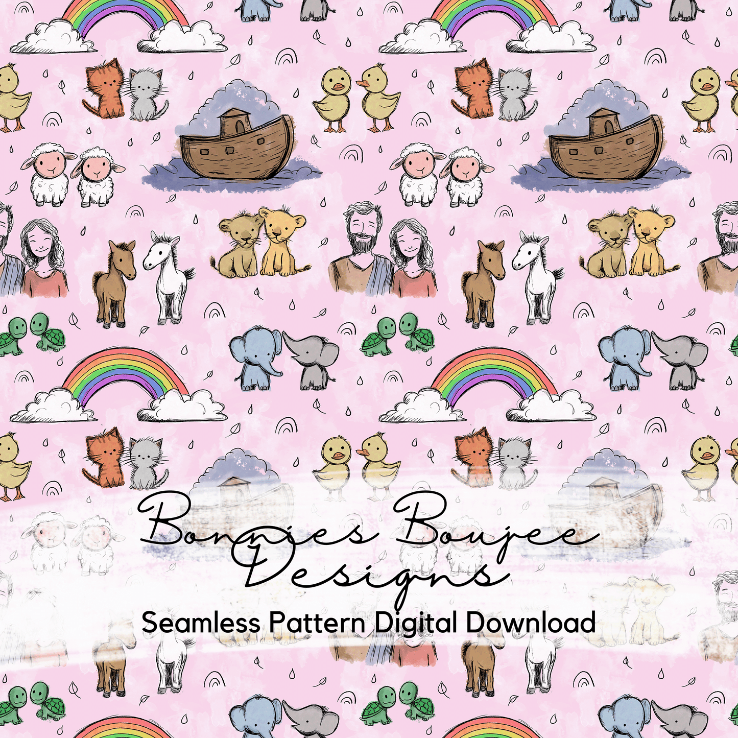 Hand Drawn Noah's Arc Seamless File in Four Colorways