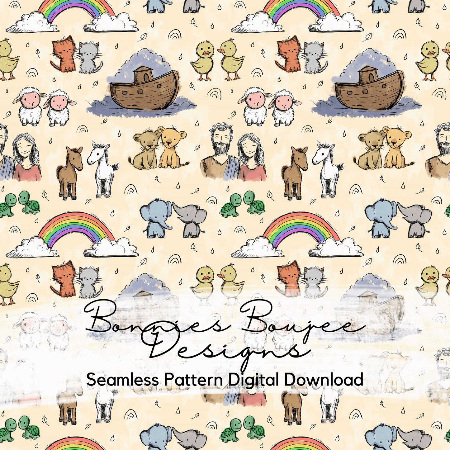 Hand Drawn Noah's Arc Seamless File in Four Colorways