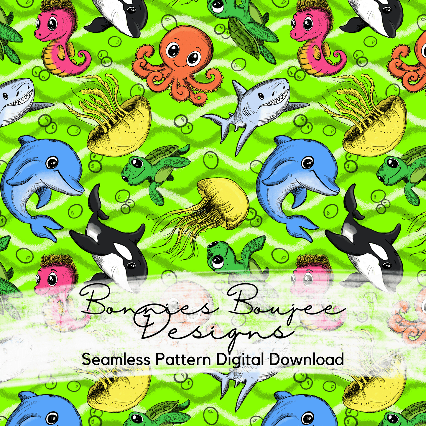 Cute Sea Animals Hand Drawn Seamless File - 4 colorways