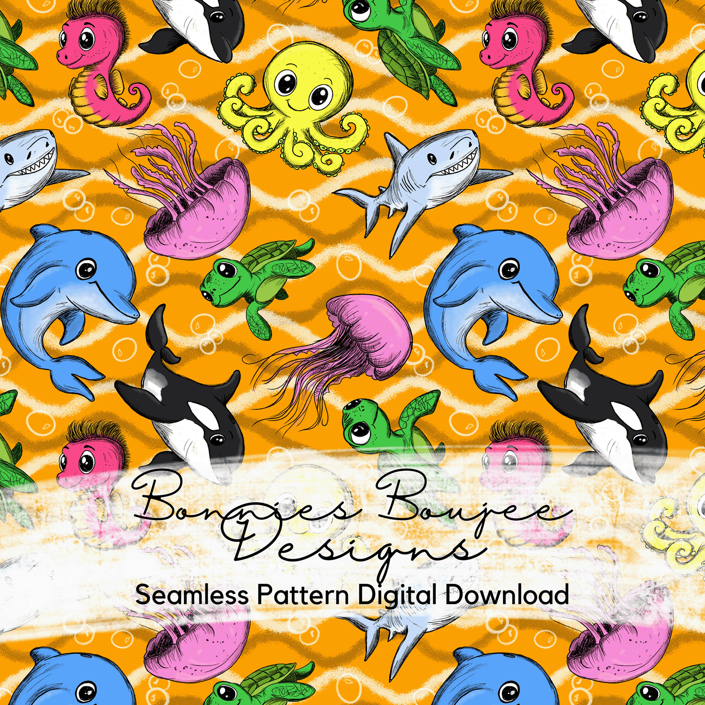 Cute Sea Animals Hand Drawn Seamless File - 4 colorways