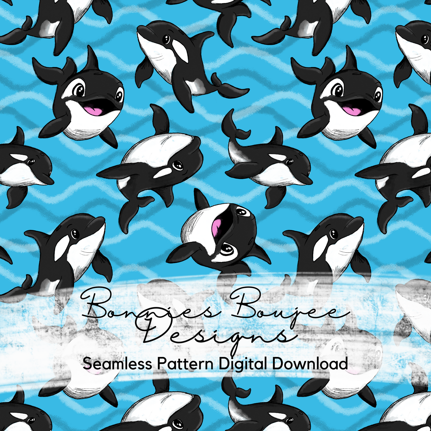 Orca Killer Whales Hand Drawn Seamless File - 6 colorways