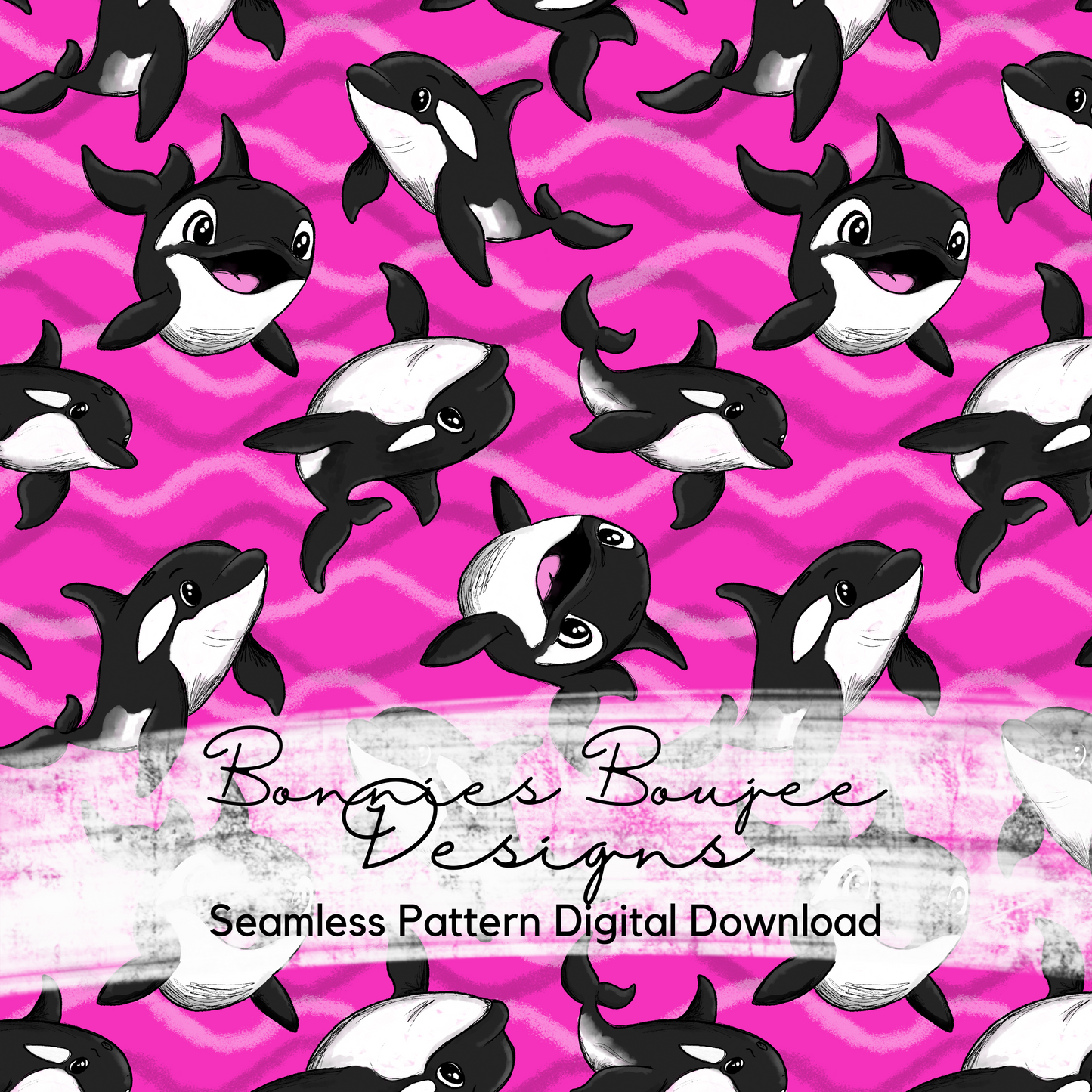 Orca Killer Whales Hand Drawn Seamless File - 6 colorways