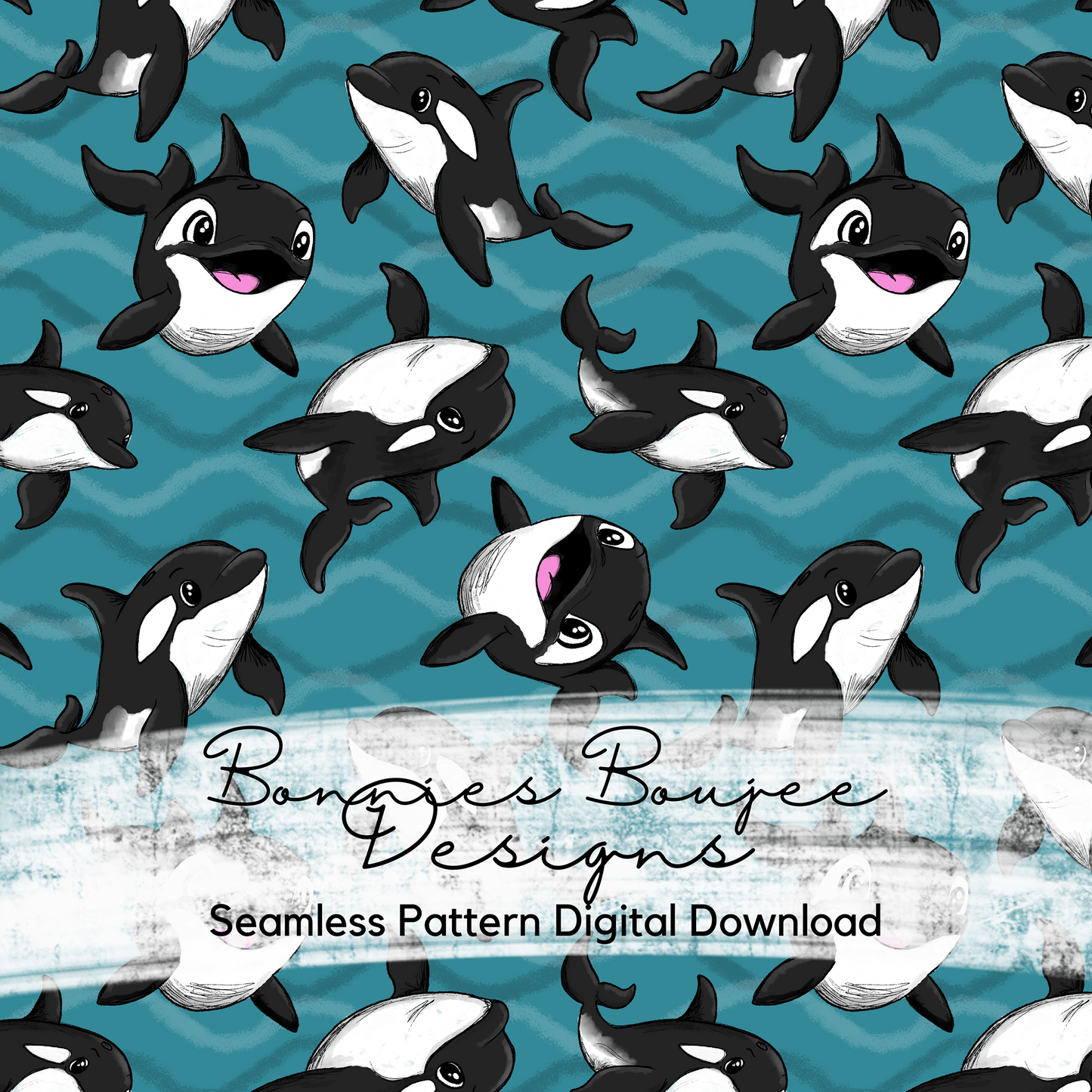 Orca Killer Whales Hand Drawn Seamless File - 6 colorways