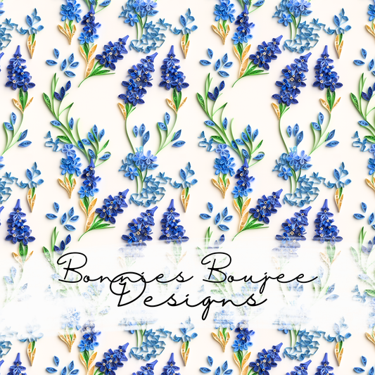 Paper Quilling Blue Bonnet Flowers Seamless File