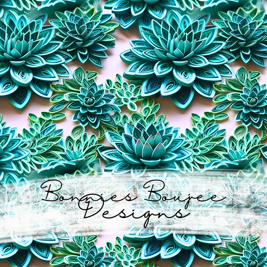 Paper Quilling of Green Succulents Seamless File