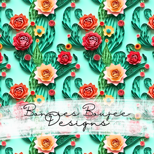 Paper Quilling of Flowering Cactus Seamless File