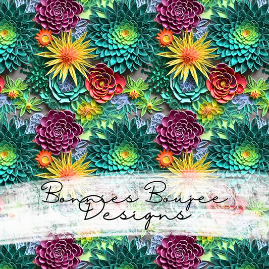 Paper Quilling of Bright Colored Succulents Seamless File