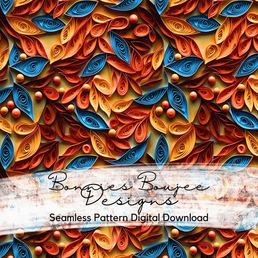 Paper Quilling Style of Fall Leaves Seamless File