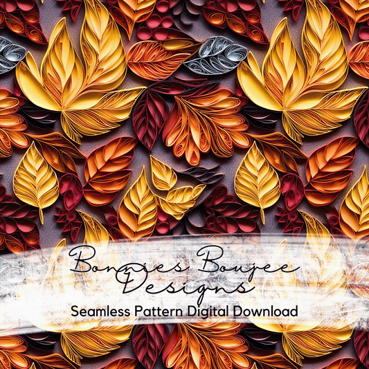 Paper Quilling Style of Various Fall Leaves Seamless File