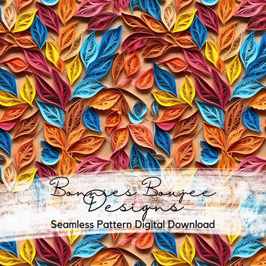 Paper Quilling Style of Colorful Fall Leaves Seamless File