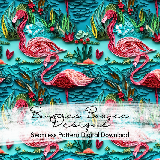 Paper Quilling Flamingo Seamless File