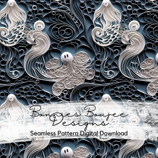 Paper Quilling of Ghost Trio Seamless Design