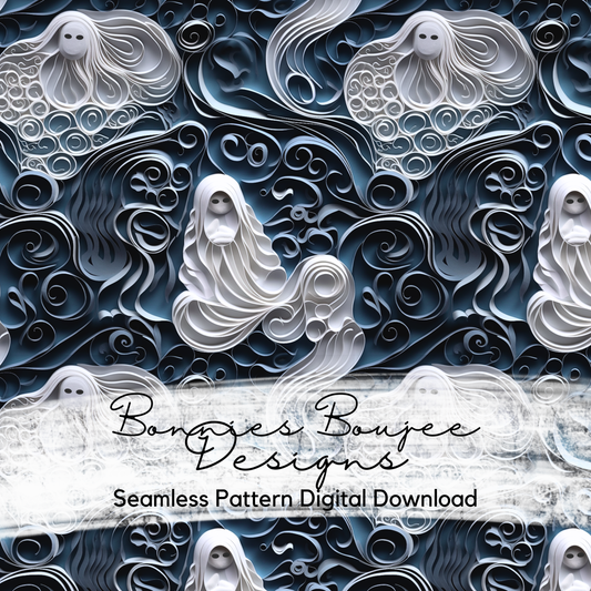 Paper Quilling of Ghost Duo Seamless Design