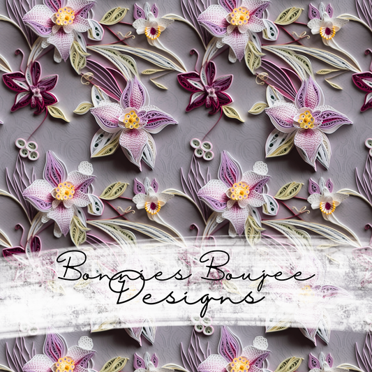 Paper Quilling Purple Orchid Flowers Seamless File