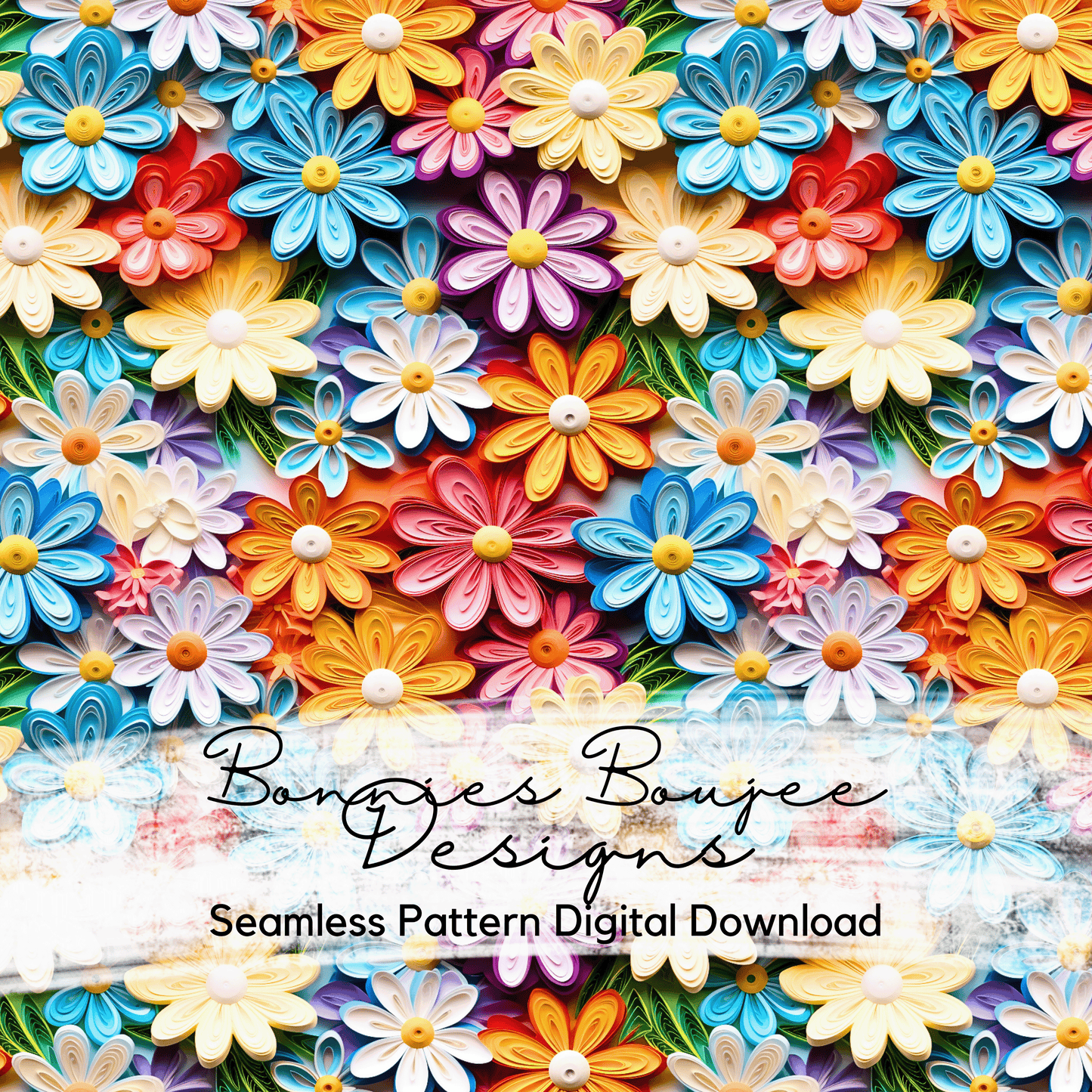 Simple Paper Quilling of Colorful Flowers Seamless File