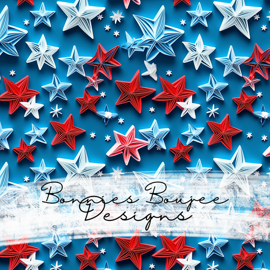 Paper Quilling of Red, White and Blue Stars Seamless File