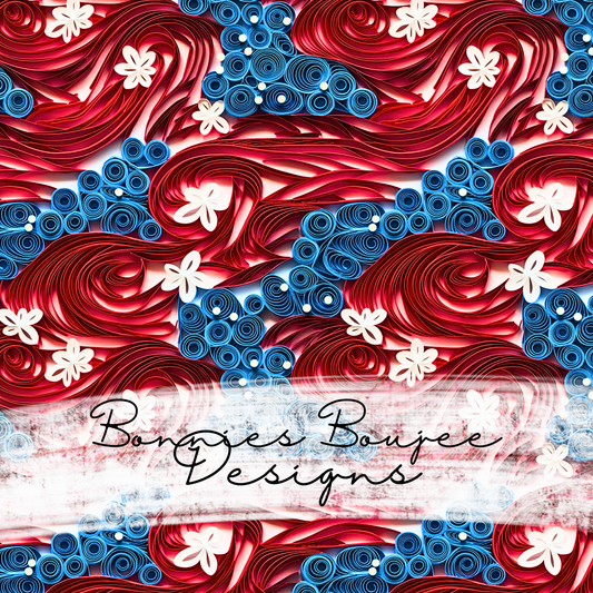 Paper Quilling of Red, White and Blue Stripes and Stars Seamless File