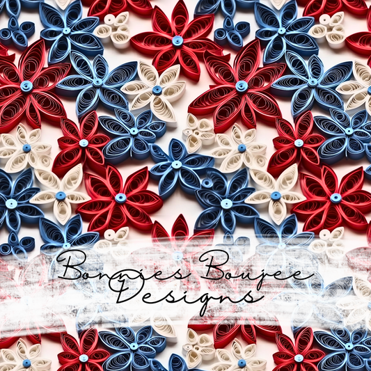 Paper Quilling of White, Red and Blue Stars Seamless File