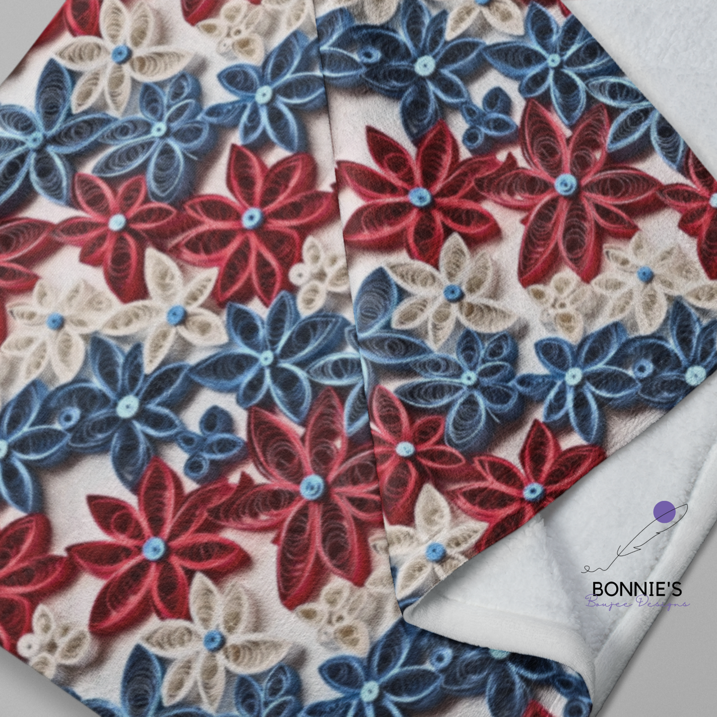 Paper Quilling of White, Red and Blue Stars Seamless File