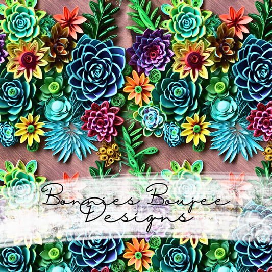 Paper Quilling of Beautiful Succulents Seamless File
