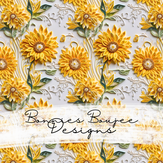 Paper Quilling Yellow Sunflowers on White Seamless File