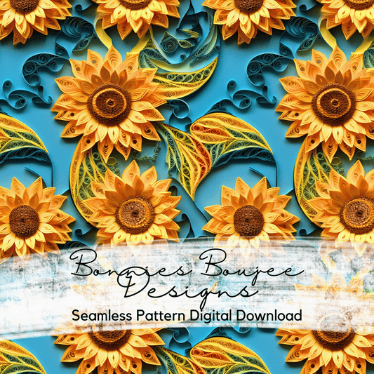 Paper Quilling Sunflower on Blue Seamless File