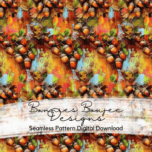 Painted Acorns and Fall Leaves Seamless File