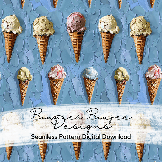 Fun Painted Style Summer Ice Cream on Blue Background Seamless File