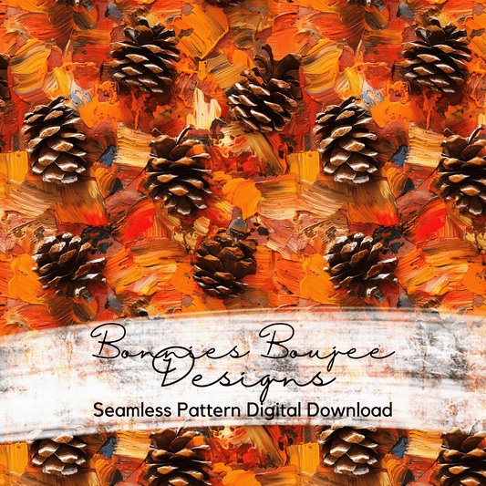 Painted Pinecones and Fall Leaves Seamless File