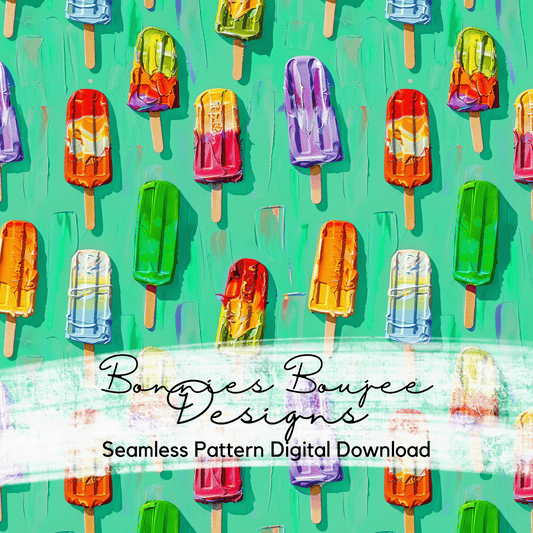 Summer Fun Painted Style Popsicles on Green Background Seamless File