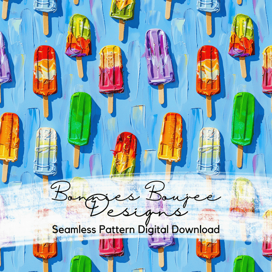 Summer Fun Painted Style Popsicles on Blue Background Seamless File