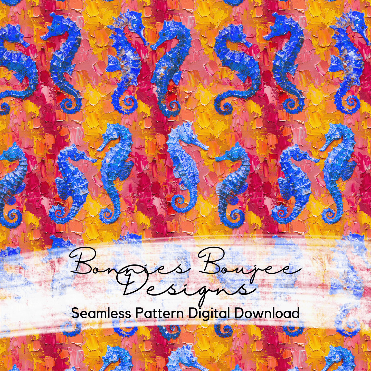 Painted Texture Seahorses on a SWIM SAFE background Seamless file