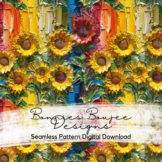 Painted Sunflowers with a Rainbow Background Seamless File