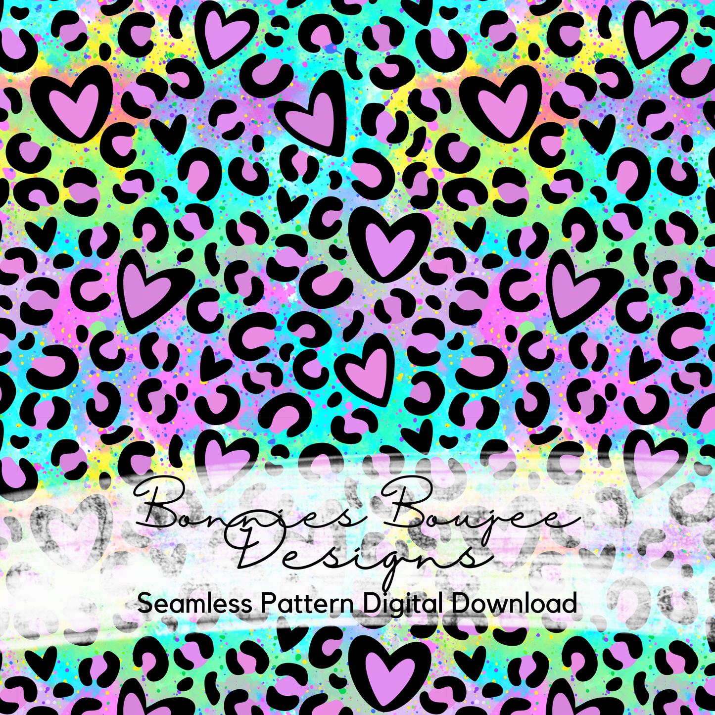 Rainbow Splatter Paint Heart Leopard Seamless File