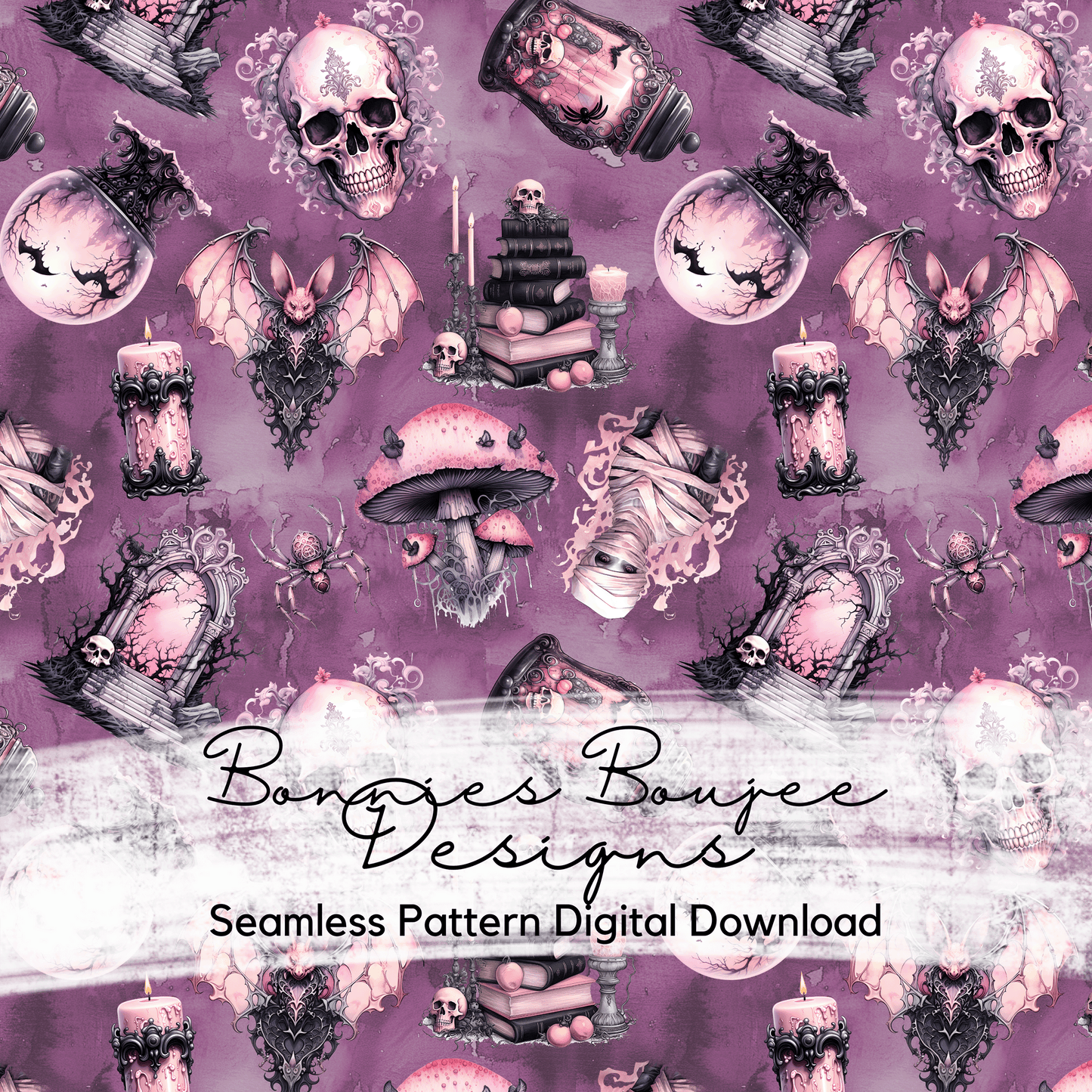 Watercolor Style Girly Halloween Seamless File on Two Colorways