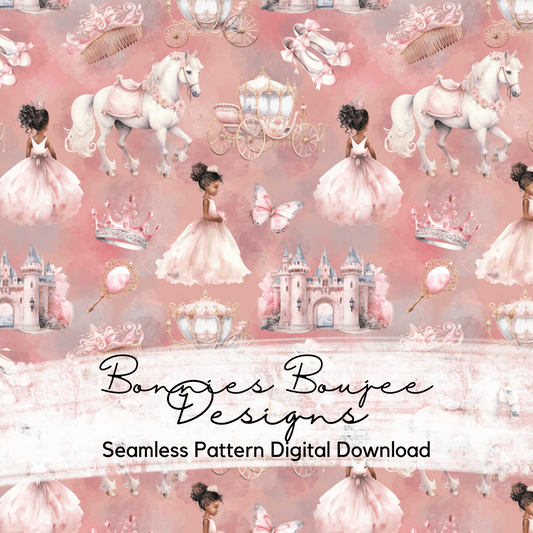 Watercolor Pink Princess on Mauve Background Seamless File