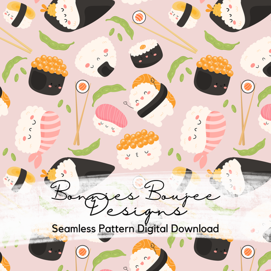 Cute Sushi on Pink Background Seamless File