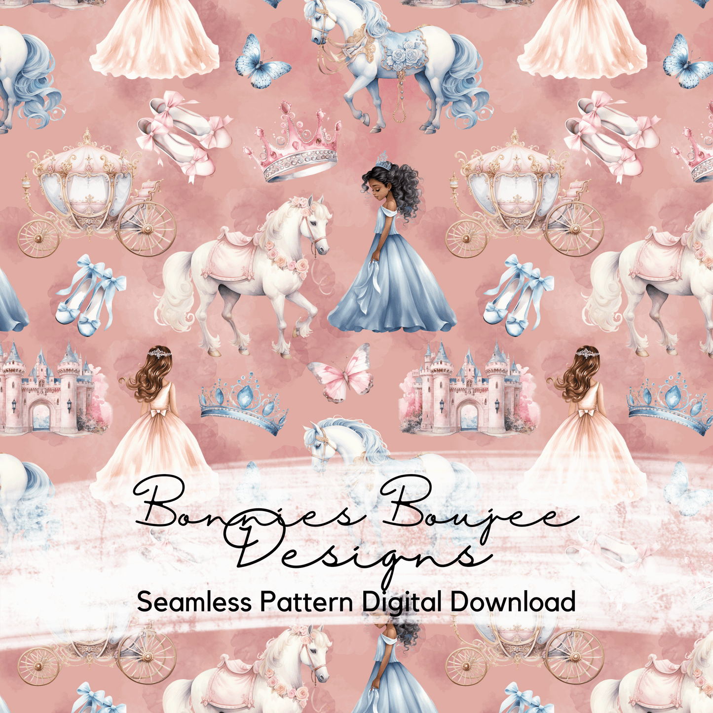 Watercolor Princesses with Pink and Blue Seamless File