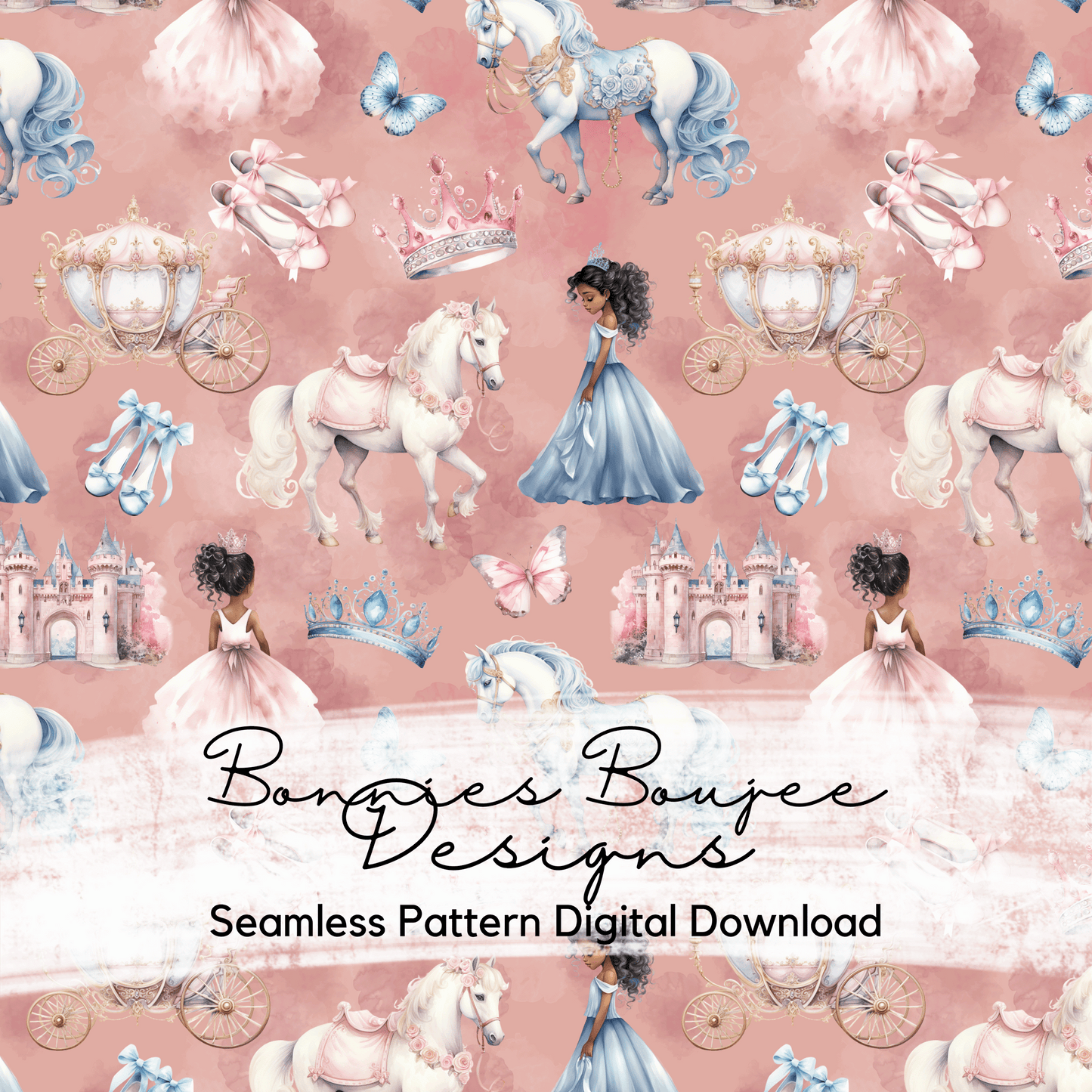 Watercolor Princesses with Pink and Blue Seamless File