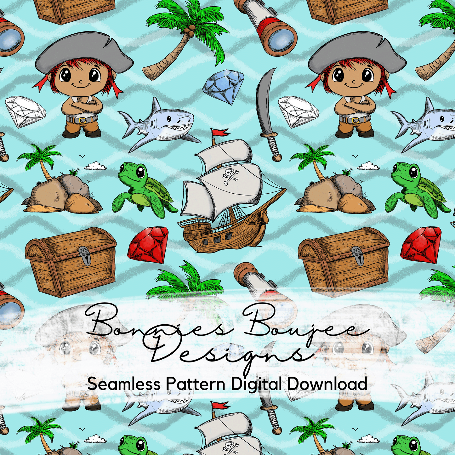 Cute Pirate Life for Boys Hand Drawn Seamless File - 3 colorways