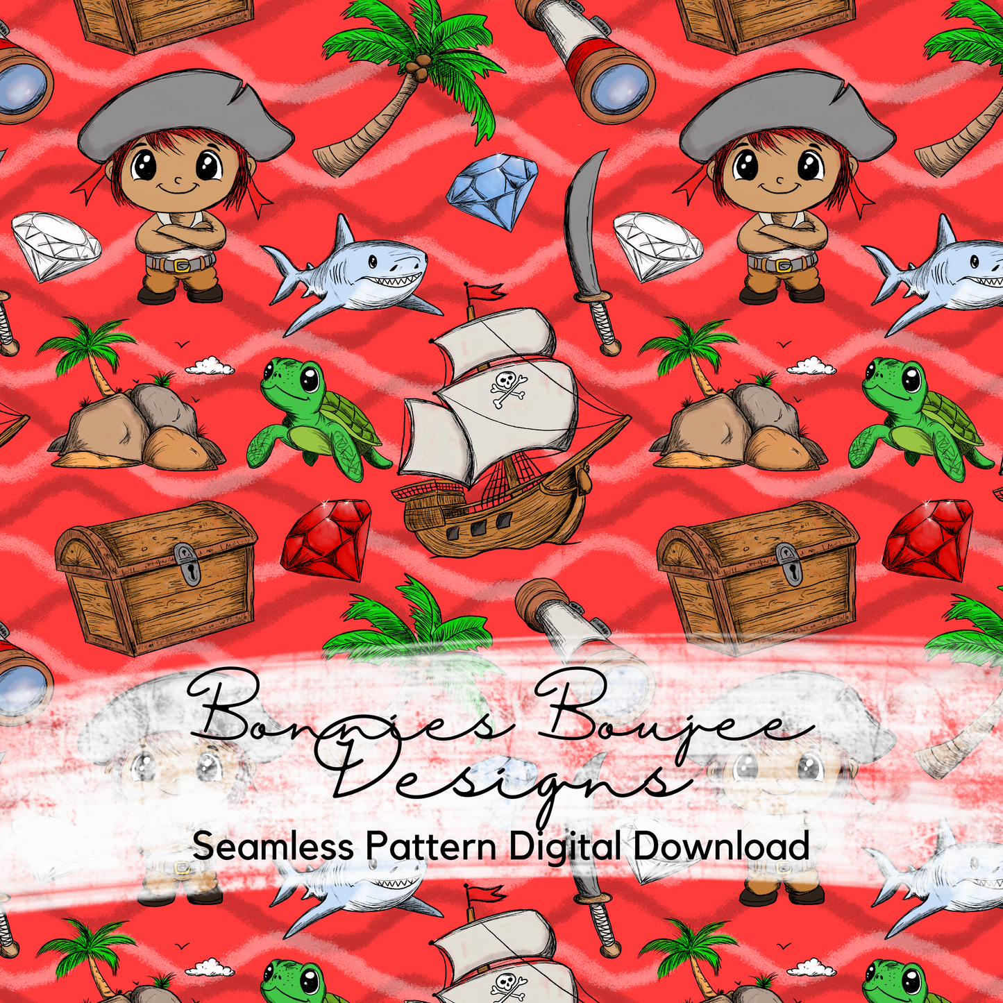 Cute Pirate Life for Boys Hand Drawn Seamless File - 3 colorways