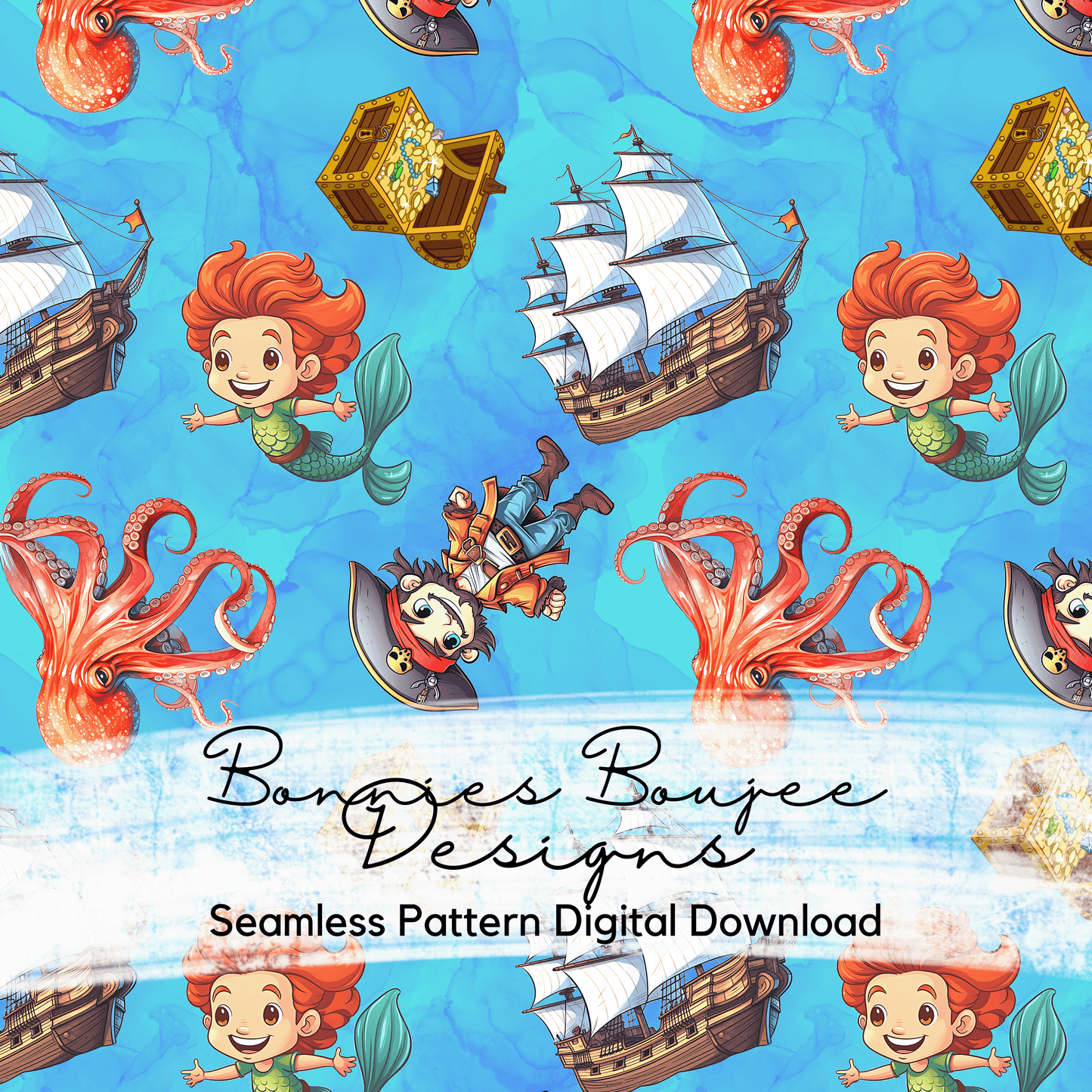 Pirate Boy and Merboy Seamless Design with Coordinate