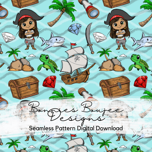 Cute Pirate Life for Girls Hand Drawn Seamless File - 3 colorways