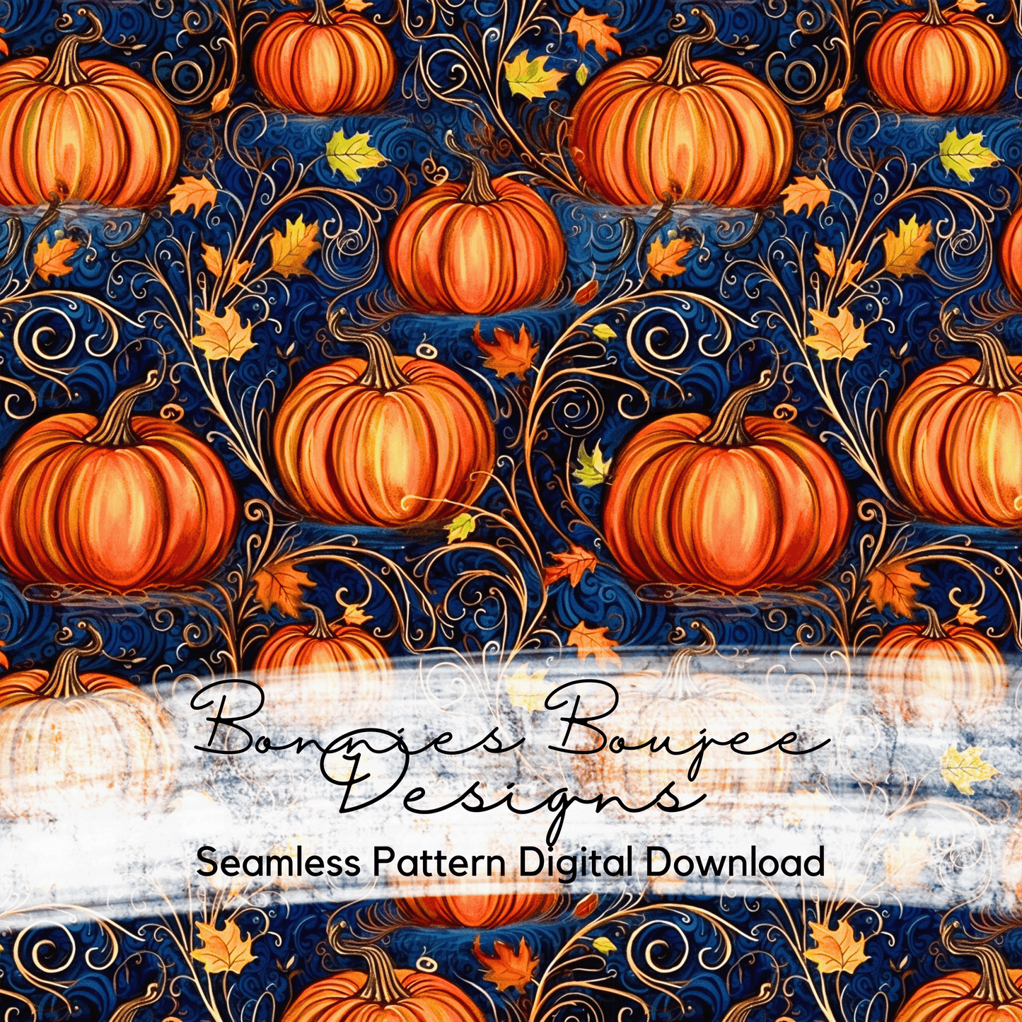 Swirly Pumpkins on a Dark Blue Background Seamless File