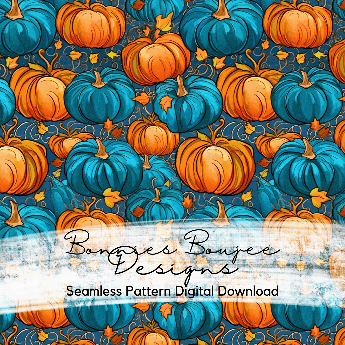 Pumpkins in Orange and Teal Seamless File