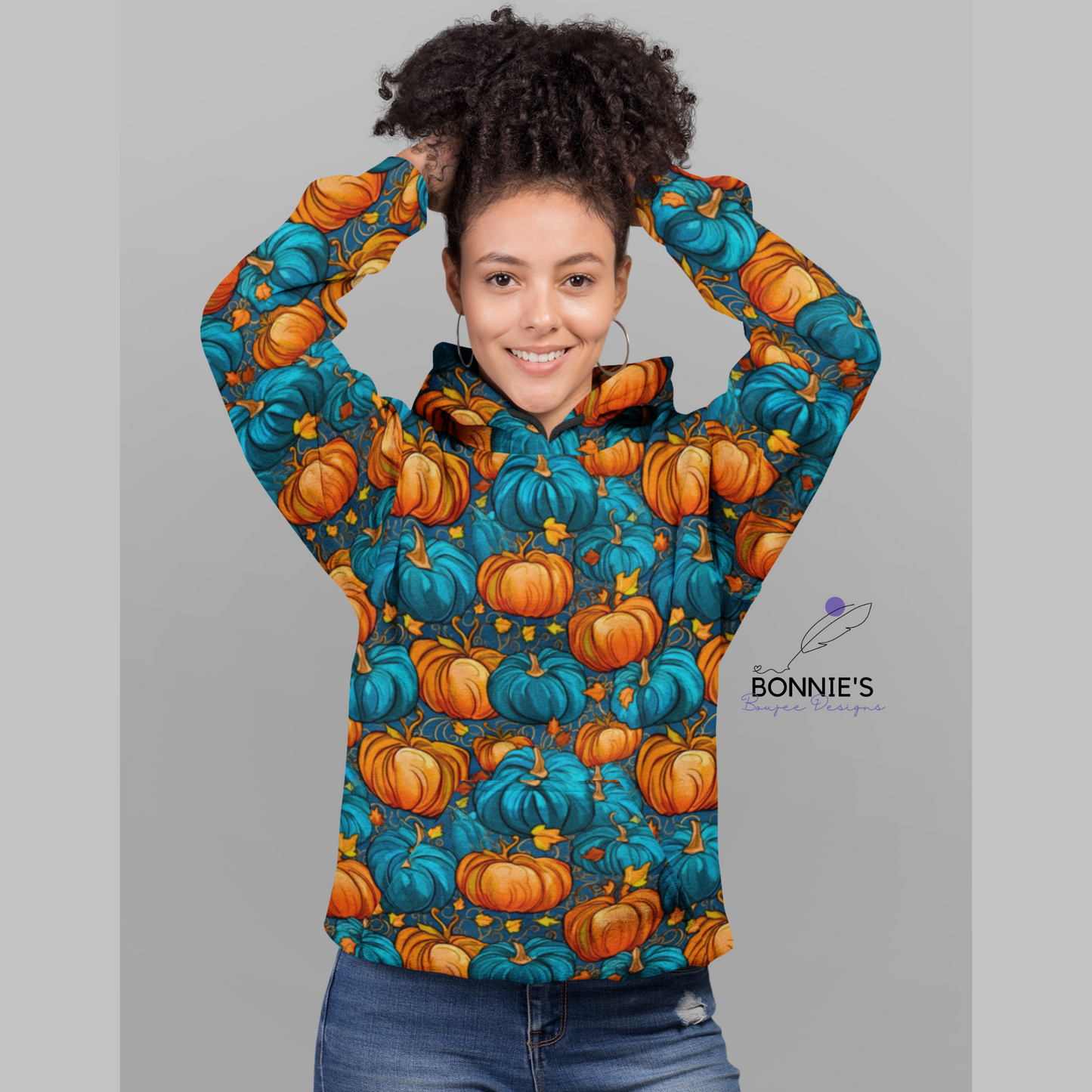 Pumpkins in Orange and Teal Seamless File