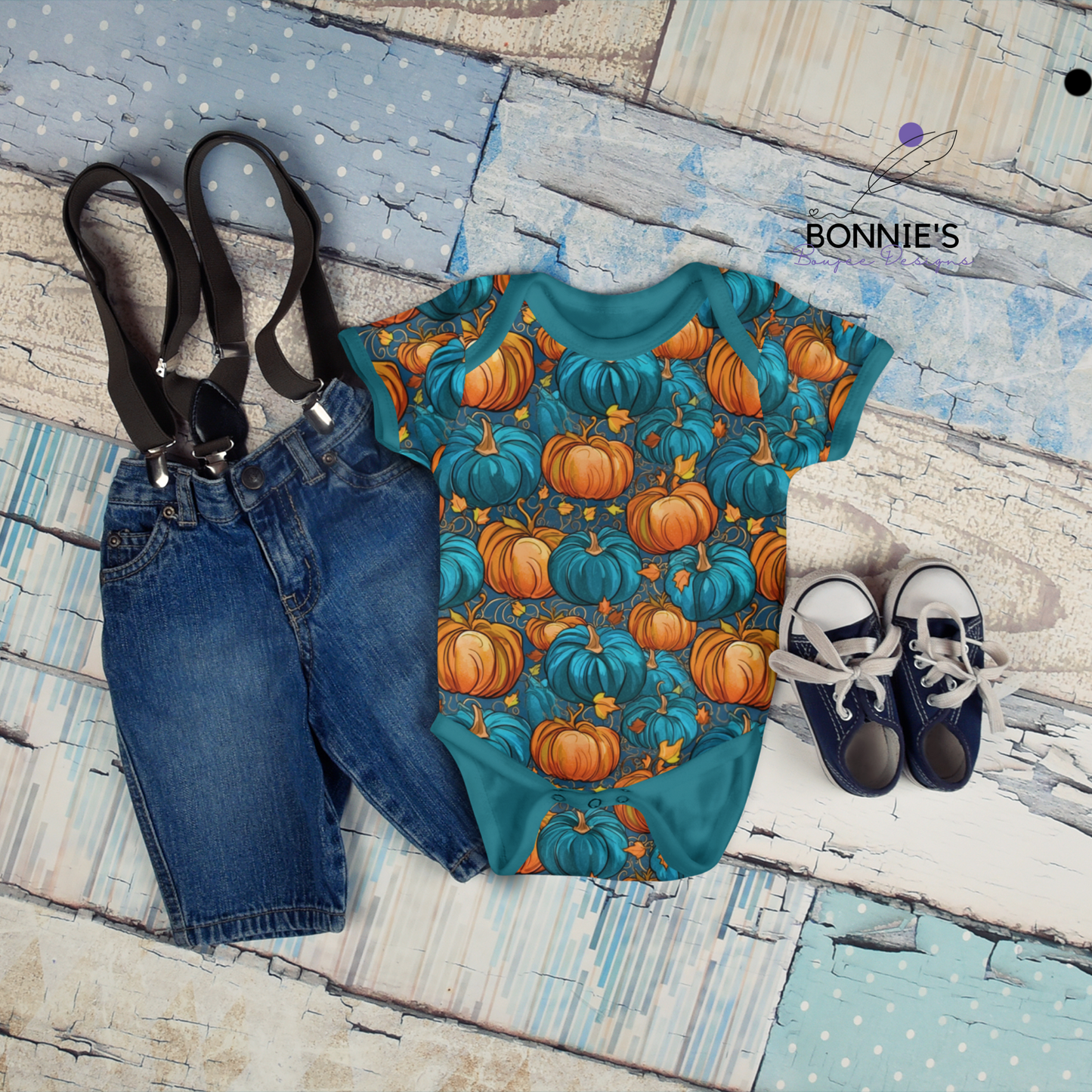 Pumpkins in Orange and Teal Seamless File