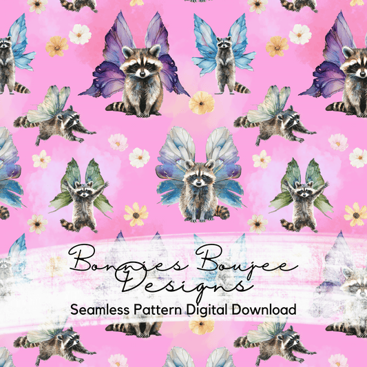 Racoon Fairies on a Pink Background Seamless File