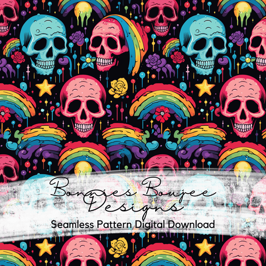 Rainbow Skulls in a Dripping Paint Seamless File