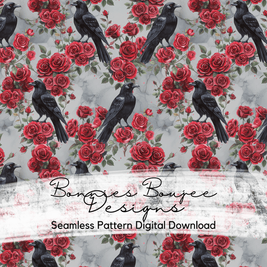 Crows and Roses Watercolor style Seamless File